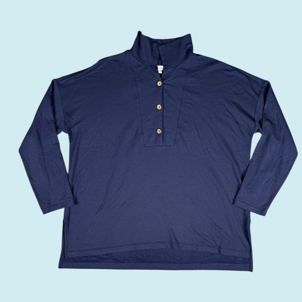 J.Jill Top Size Large Blue Pure Jill Tranquility Fleece Long Sleeve Button NWT